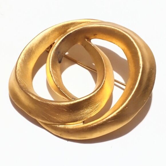 Vintage Matte Gold Interlinking Circles Statement Brooch - Picture 1 of 6